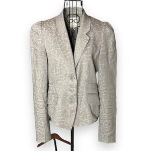 Rebecca Taylor Grey Linen Blend Leopard Print Peplum Blazer Jacket 